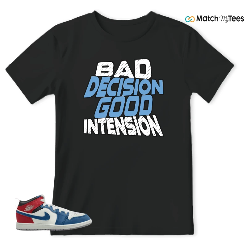 NIKE JORDAN 1 MID TRUE BLUE VARSITY RED (PS) SNEAKER Matching Tees t-shirt