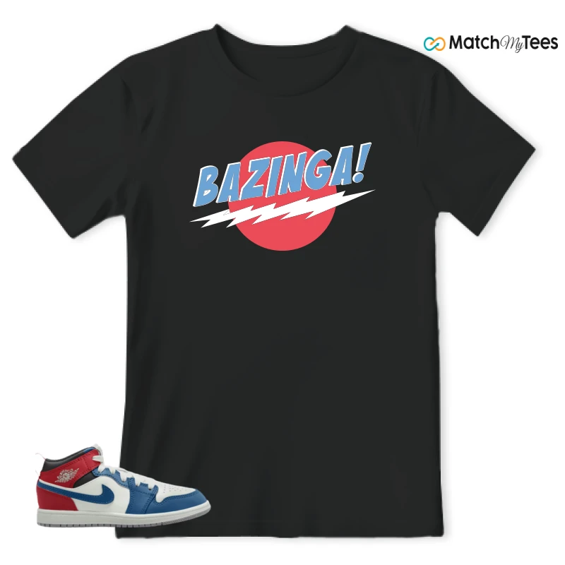 NIKE JORDAN 1 MID TRUE BLUE VARSITY RED (PS) SNEAKER Matching Tees t-shirt