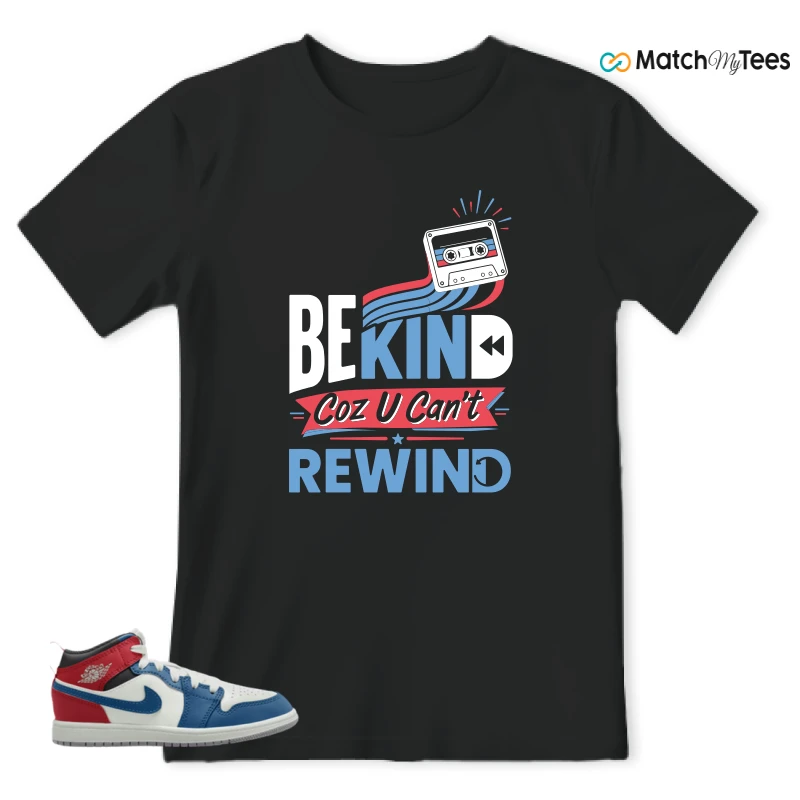 NIKE JORDAN 1 MID TRUE BLUE VARSITY RED (PS) SNEAKER Matching Tees t-shirt