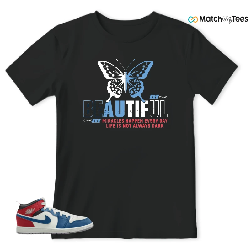NIKE JORDAN 1 MID TRUE BLUE VARSITY RED (PS) SNEAKER Matching Tees t-shirt