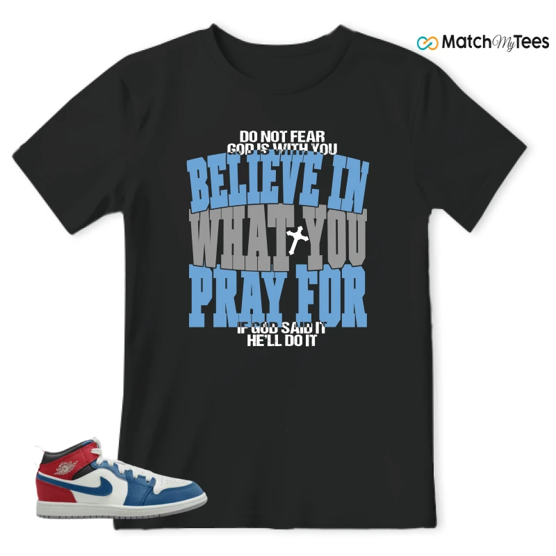 NIKE JORDAN 1 MID TRUE BLUE VARSITY RED (PS) SNEAKER Matching Tees t-shirt