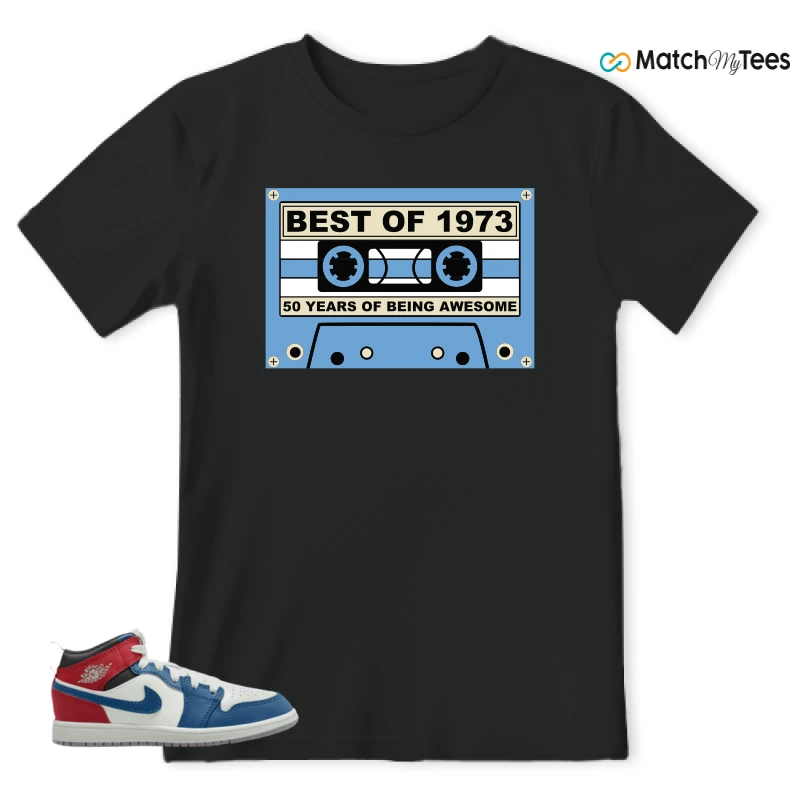 NIKE JORDAN 1 MID TRUE BLUE VARSITY RED (PS) SNEAKER Matching Tees t-shirt