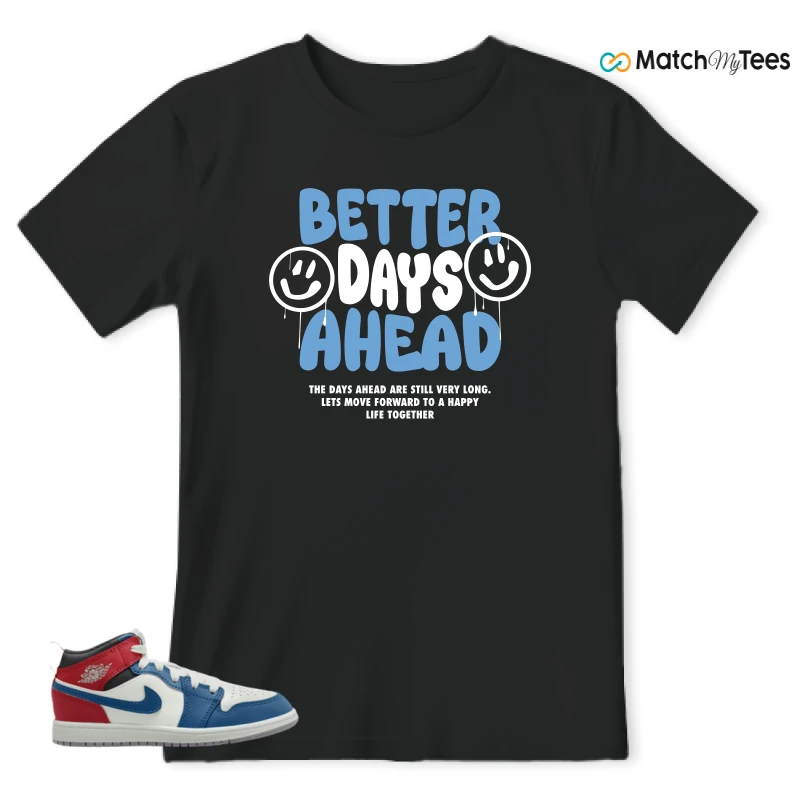 NIKE JORDAN 1 MID TRUE BLUE VARSITY RED (PS) SNEAKER Matching Tees t-shirt