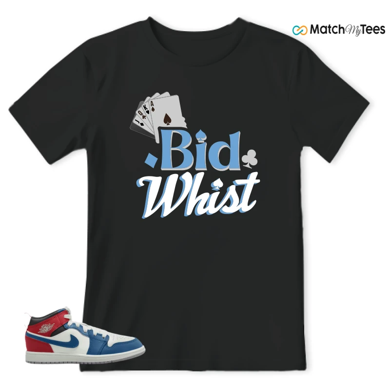 NIKE JORDAN 1 MID TRUE BLUE VARSITY RED (PS) SNEAKER Matching Tees t-shirt
