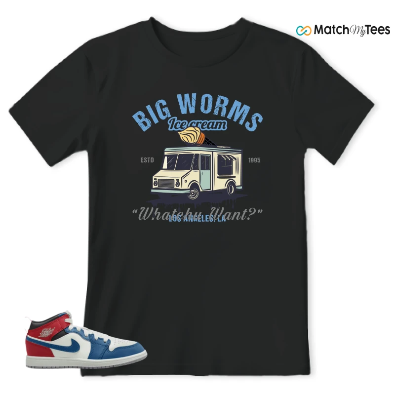 NIKE JORDAN 1 MID TRUE BLUE VARSITY RED (PS) SNEAKER Matching Tees t-shirt