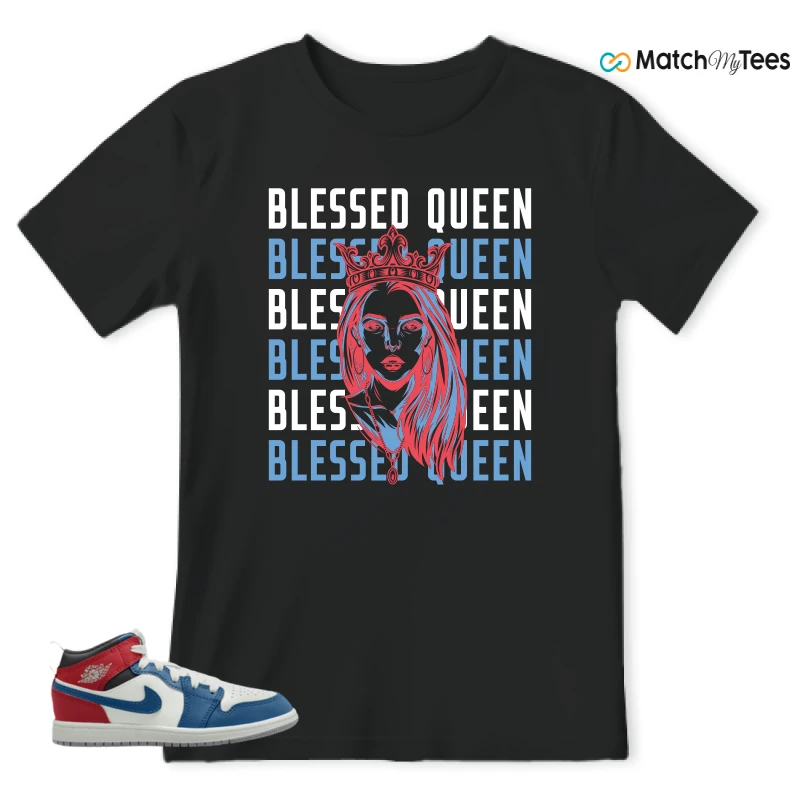 NIKE JORDAN 1 MID TRUE BLUE VARSITY RED (PS) SNEAKER Matching Tees t-shirt