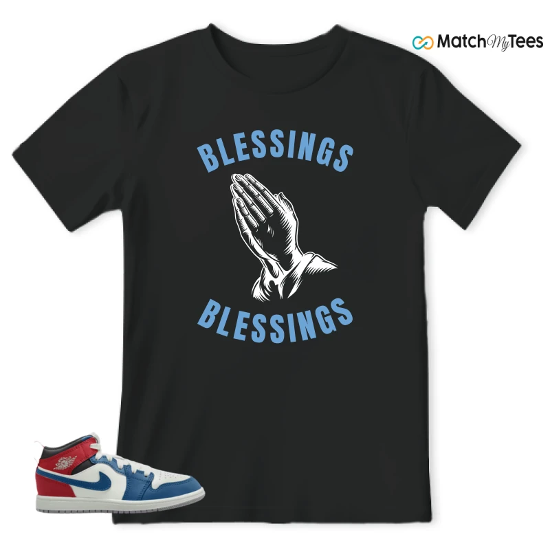 NIKE JORDAN 1 MID TRUE BLUE VARSITY RED (PS) SNEAKER Matching Tees t-shirt