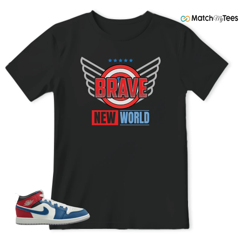 NIKE JORDAN 1 MID TRUE BLUE VARSITY RED (PS) SNEAKER Matching Tees t-shirt