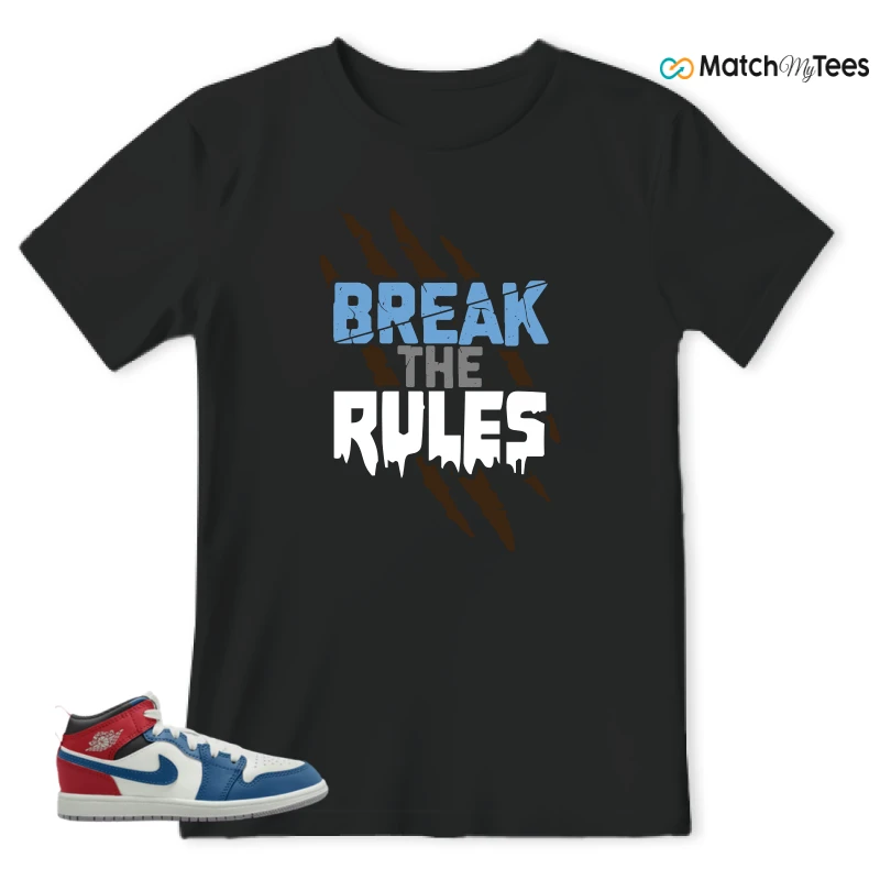 NIKE JORDAN 1 MID TRUE BLUE VARSITY RED (PS) SNEAKER Matching Tees t-shirt