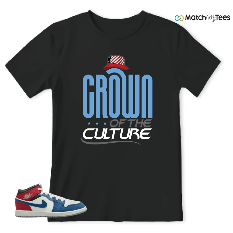 NIKE JORDAN 1 MID TRUE BLUE VARSITY RED (PS) SNEAKER Matching Tees t-shirt