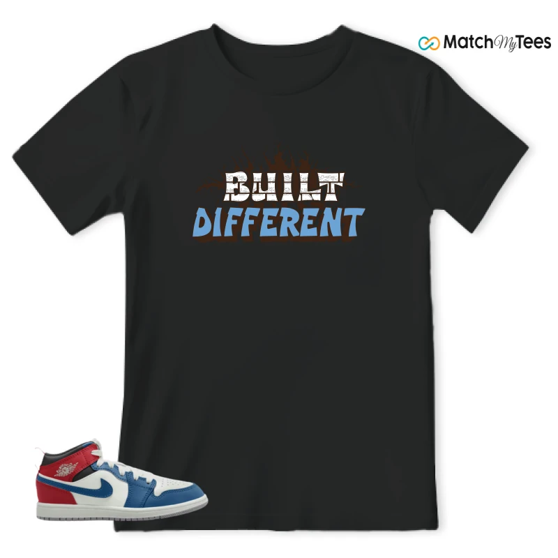 NIKE JORDAN 1 MID TRUE BLUE VARSITY RED (PS) SNEAKER Matching Tees t-shirt