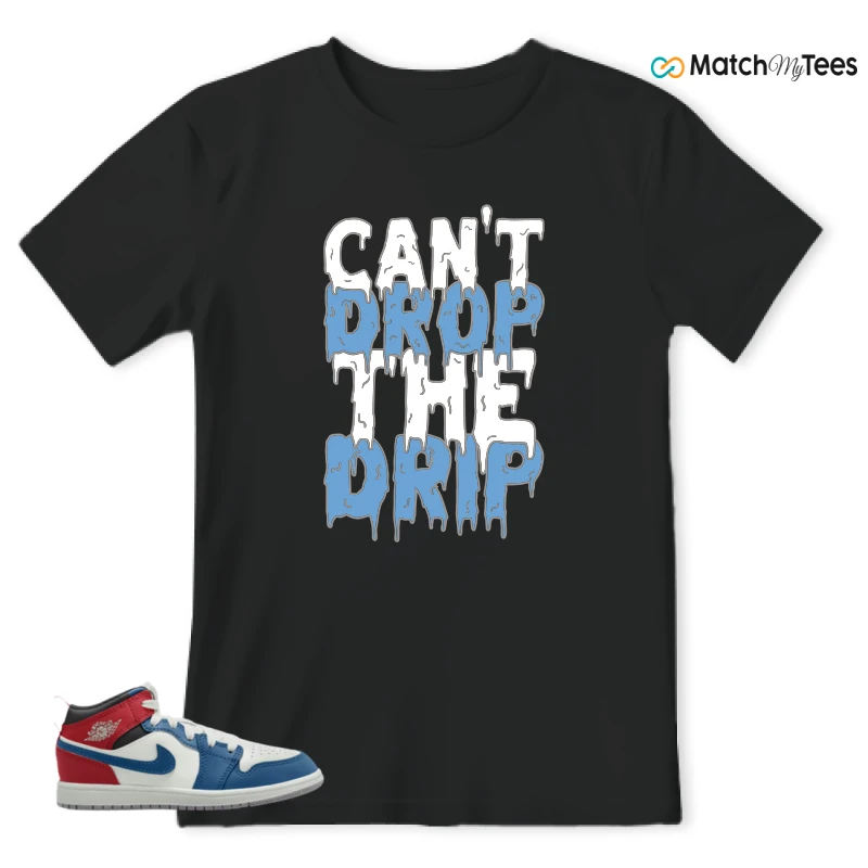 NIKE JORDAN 1 MID TRUE BLUE VARSITY RED (PS) SNEAKER Matching Tees t-shirt