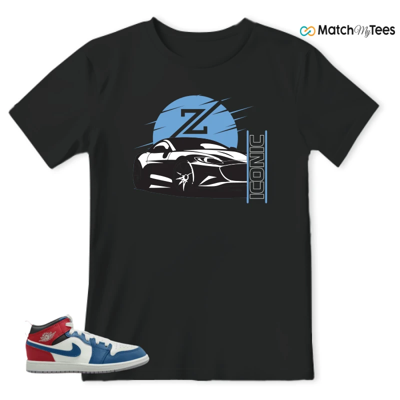 NIKE JORDAN 1 MID TRUE BLUE VARSITY RED (PS) SNEAKER Matching Tees t-shirt