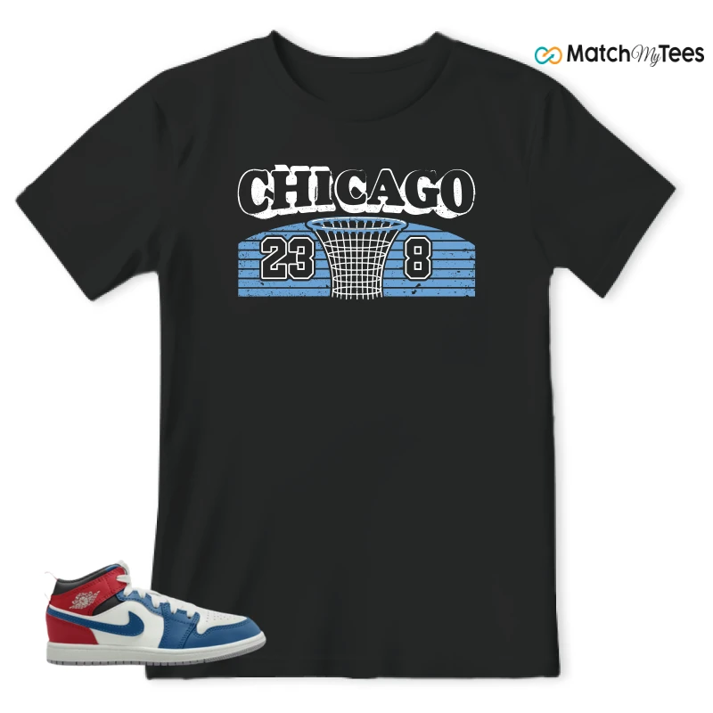 NIKE JORDAN 1 MID TRUE BLUE VARSITY RED (PS) SNEAKER Matching Tees t-shirt