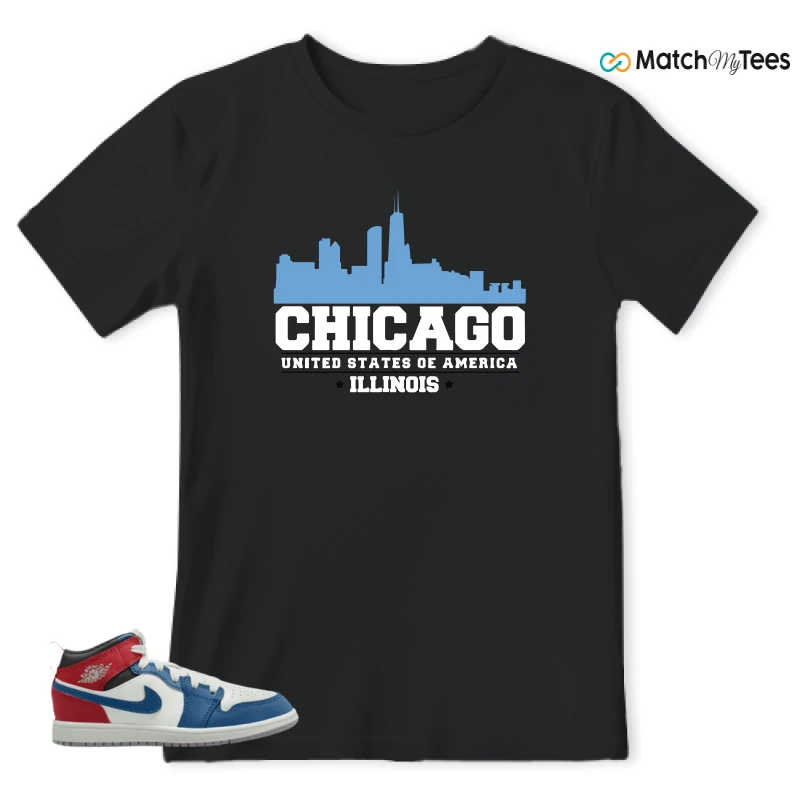 NIKE JORDAN 1 MID TRUE BLUE VARSITY RED (PS) SNEAKER Matching Tees t-shirt