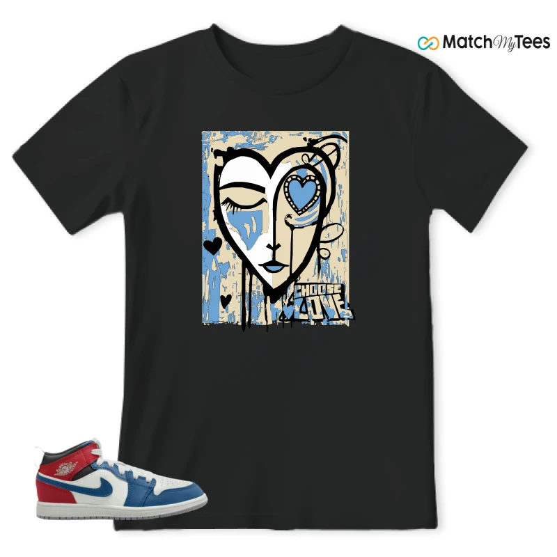 NIKE JORDAN 1 MID TRUE BLUE VARSITY RED (PS) SNEAKER Matching Tees t-shirt
