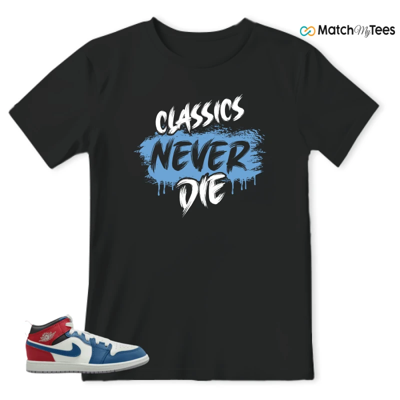 NIKE JORDAN 1 MID TRUE BLUE VARSITY RED (PS) SNEAKER Matching Tees t-shirt