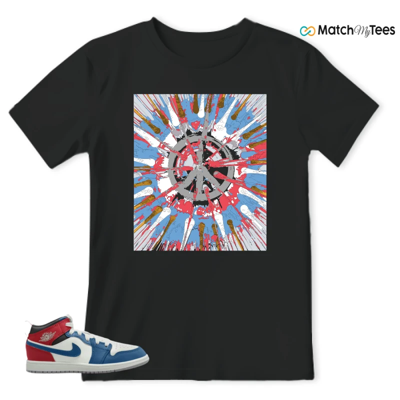 NIKE JORDAN 1 MID TRUE BLUE VARSITY RED (PS) SNEAKER Matching Tees t-shirt