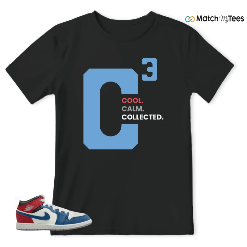 NIKE JORDAN 1 MID TRUE BLUE VARSITY RED (PS) SNEAKER Matching Tees t-shirt