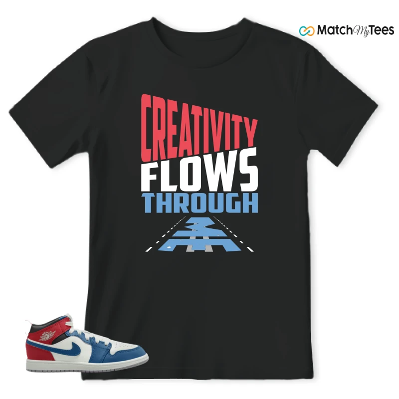 NIKE JORDAN 1 MID TRUE BLUE VARSITY RED (PS) SNEAKER Matching Tees t-shirt