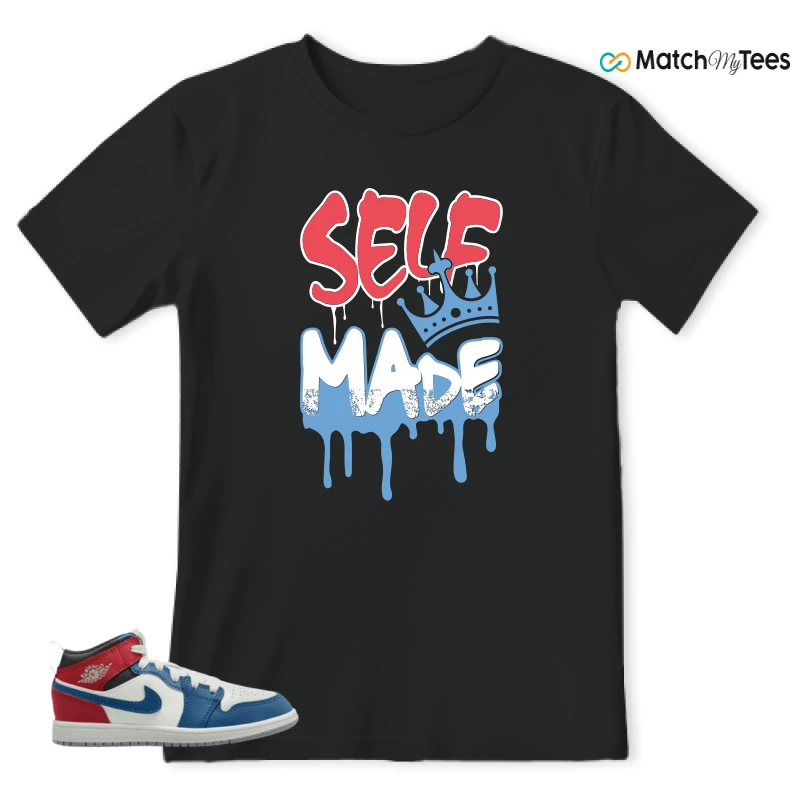 NIKE JORDAN 1 MID TRUE BLUE VARSITY RED (PS) SNEAKER Matching Tees t-shirt
