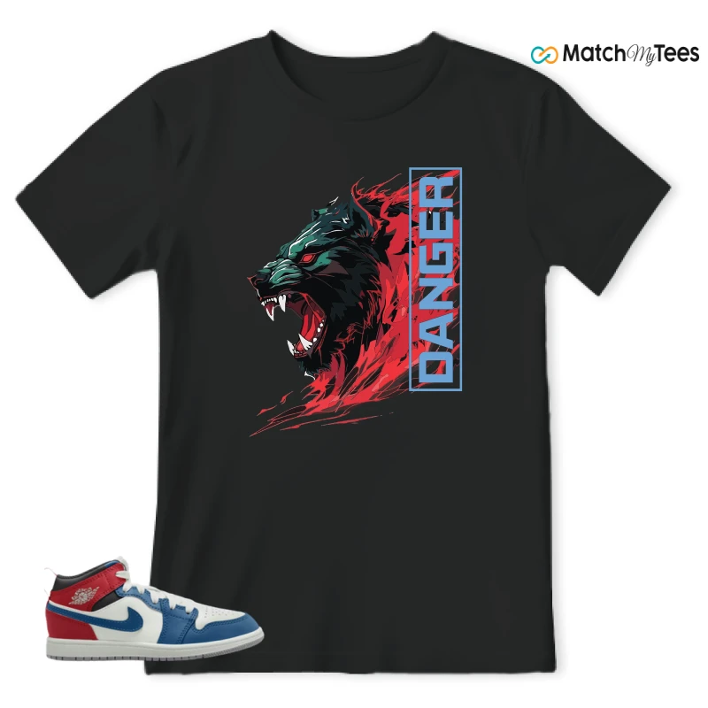 NIKE JORDAN 1 MID TRUE BLUE VARSITY RED (PS) SNEAKER Matching Tees t-shirt