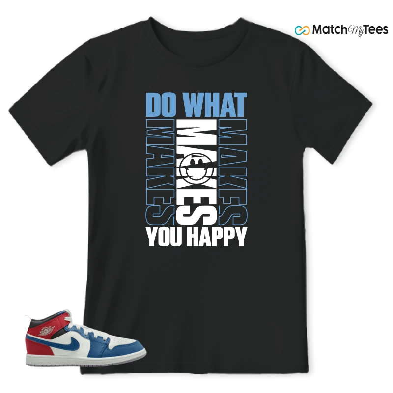 NIKE JORDAN 1 MID TRUE BLUE VARSITY RED (PS) SNEAKER Matching Tees t-shirt