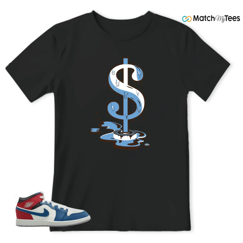 NIKE JORDAN 1 MID TRUE BLUE VARSITY RED (PS) SNEAKER Matching Tees t-shirt