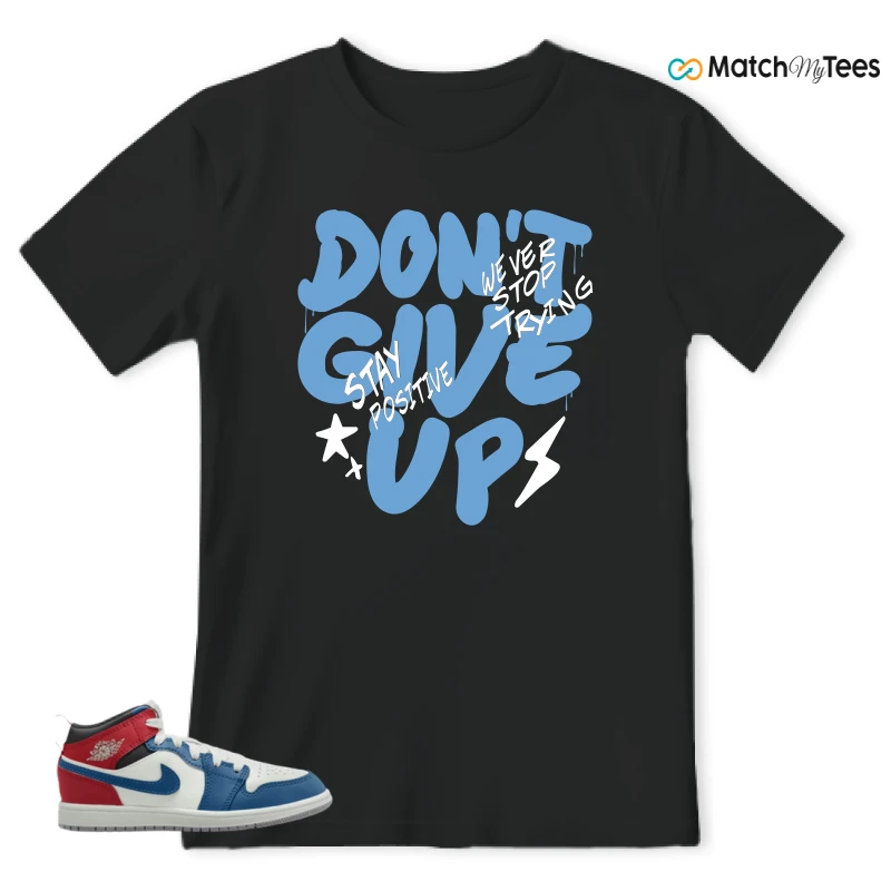 NIKE JORDAN 1 MID TRUE BLUE VARSITY RED (PS) SNEAKER Matching Tees t-shirt