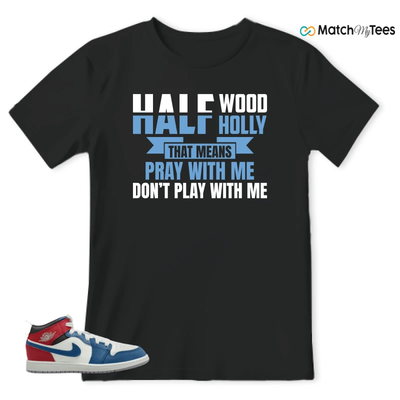 NIKE JORDAN 1 MID TRUE BLUE VARSITY RED (PS) SNEAKER Matching Tees t-shirt