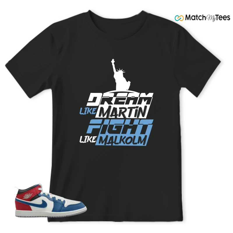 NIKE JORDAN 1 MID TRUE BLUE VARSITY RED (PS) SNEAKER Matching Tees t-shirt