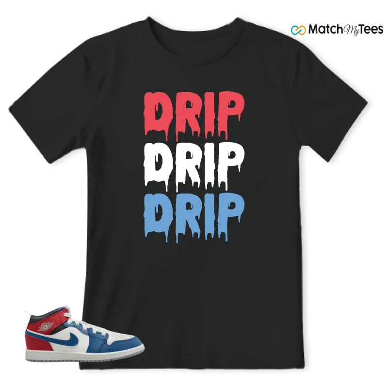 NIKE JORDAN 1 MID TRUE BLUE VARSITY RED (PS) SNEAKER Matching Tees t-shirt