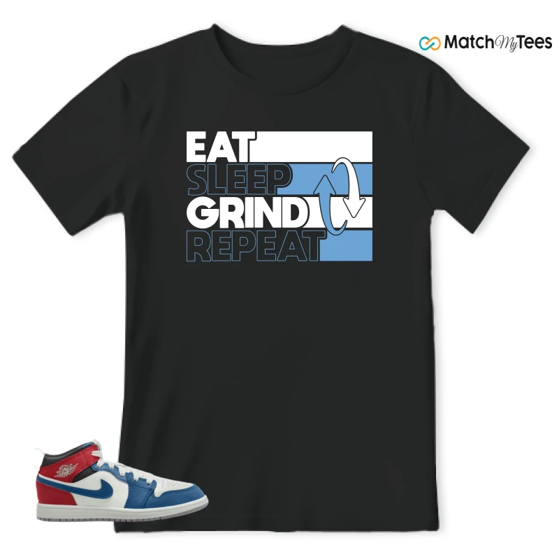 NIKE JORDAN 1 MID TRUE BLUE VARSITY RED (PS) SNEAKER Matching Tees t-shirt