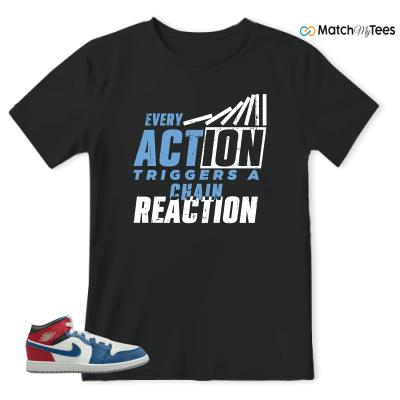 NIKE JORDAN 1 MID TRUE BLUE VARSITY RED (PS) SNEAKER Matching Tees t-shirt