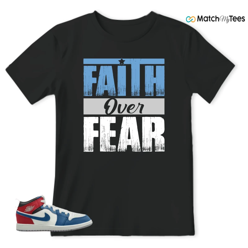 NIKE JORDAN 1 MID TRUE BLUE VARSITY RED (PS) SNEAKER Matching Tees t-shirt