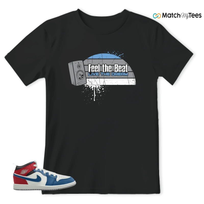 NIKE JORDAN 1 MID TRUE BLUE VARSITY RED (PS) SNEAKER Matching Tees t-shirt