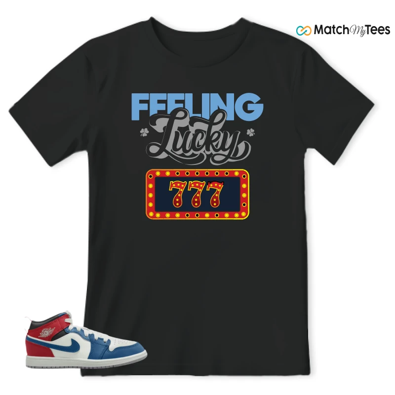 NIKE JORDAN 1 MID TRUE BLUE VARSITY RED (PS) SNEAKER Matching Tees t-shirt