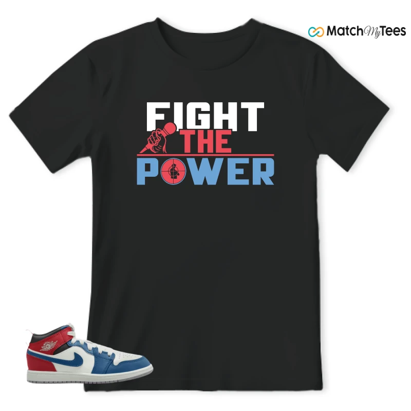 NIKE JORDAN 1 MID TRUE BLUE VARSITY RED (PS) SNEAKER Matching Tees t-shirt