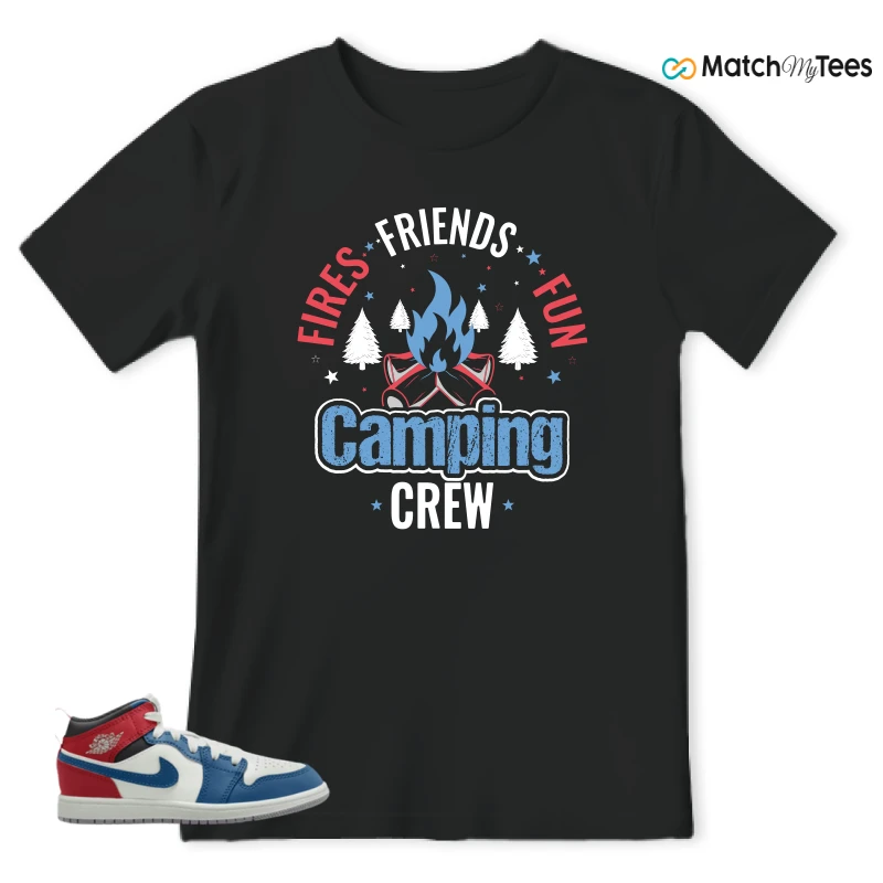 NIKE JORDAN 1 MID TRUE BLUE VARSITY RED (PS) SNEAKER Matching Tees t-shirt