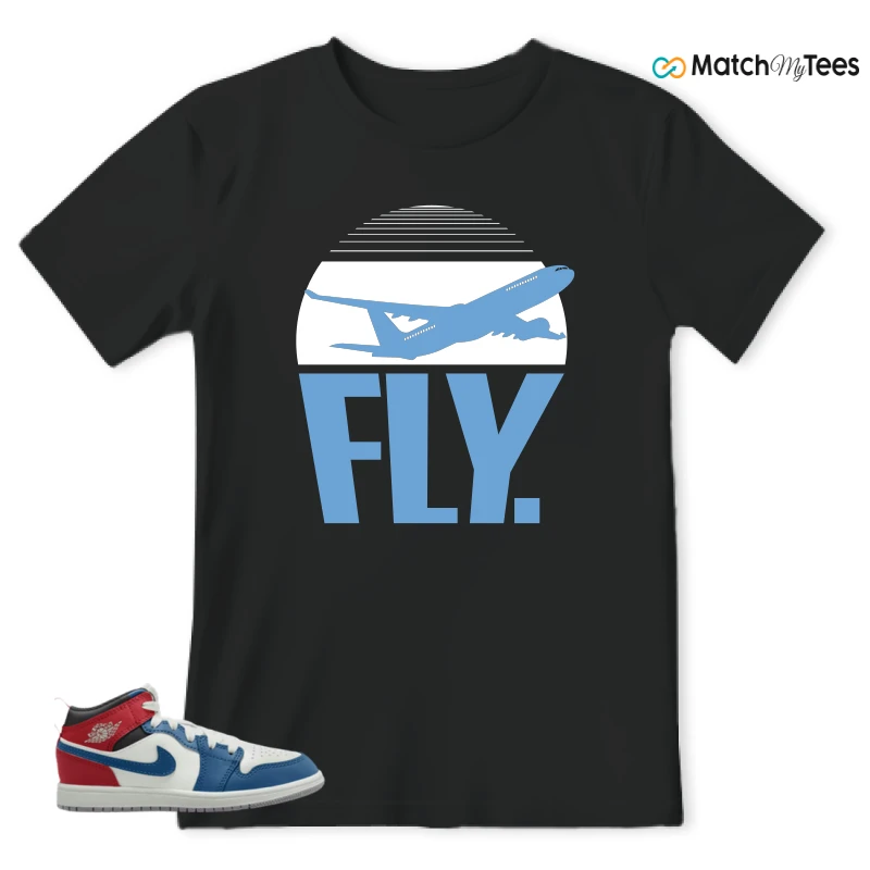 NIKE JORDAN 1 MID TRUE BLUE VARSITY RED (PS) SNEAKER Matching Tees t-shirt