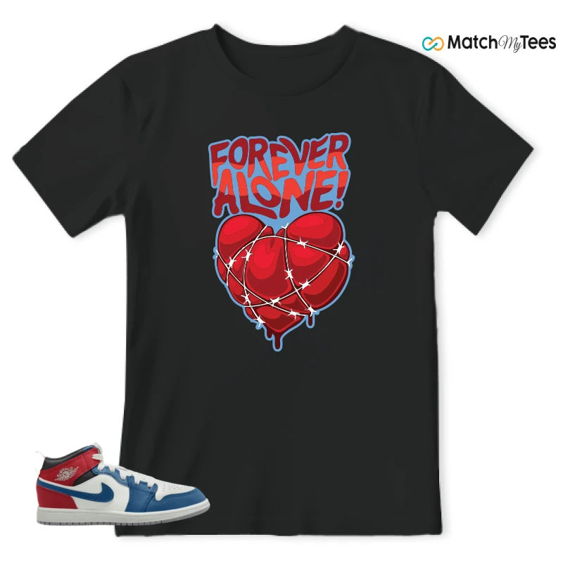 NIKE JORDAN 1 MID TRUE BLUE VARSITY RED (PS) SNEAKER Matching Tees t-shirt