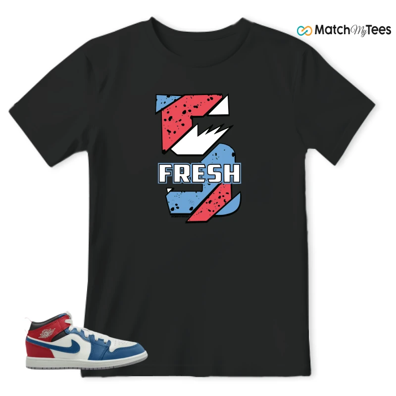 NIKE JORDAN 1 MID TRUE BLUE VARSITY RED (PS) SNEAKER Matching Tees t-shirt