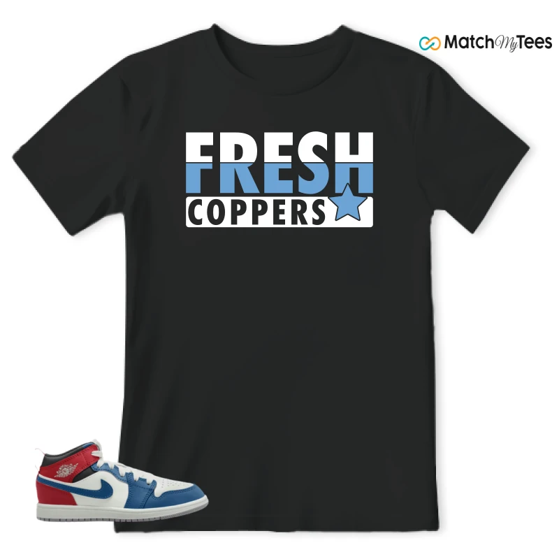 NIKE JORDAN 1 MID TRUE BLUE VARSITY RED (PS) SNEAKER Matching Tees t-shirt
