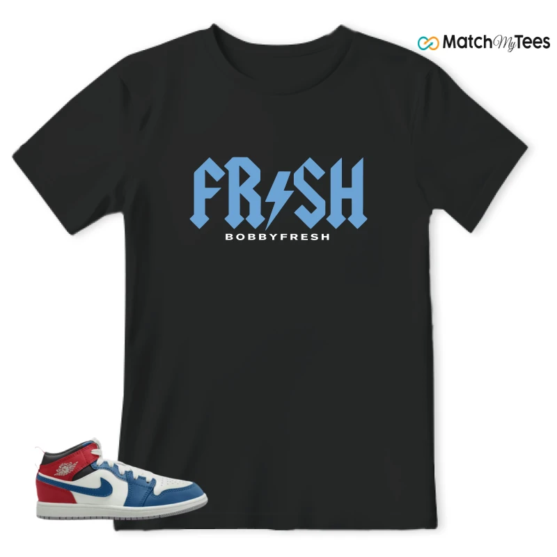NIKE JORDAN 1 MID TRUE BLUE VARSITY RED (PS) SNEAKER Matching Tees t-shirt