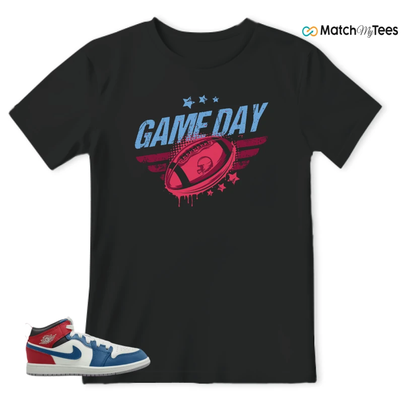 NIKE JORDAN 1 MID TRUE BLUE VARSITY RED (PS) SNEAKER Matching Tees t-shirt