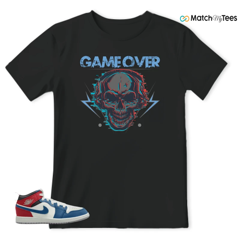 NIKE JORDAN 1 MID TRUE BLUE VARSITY RED (PS) SNEAKER Matching Tees t-shirt