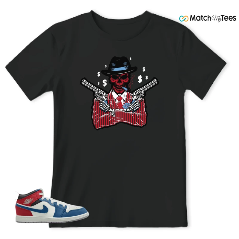 NIKE JORDAN 1 MID TRUE BLUE VARSITY RED (PS) SNEAKER Matching Tees t-shirt