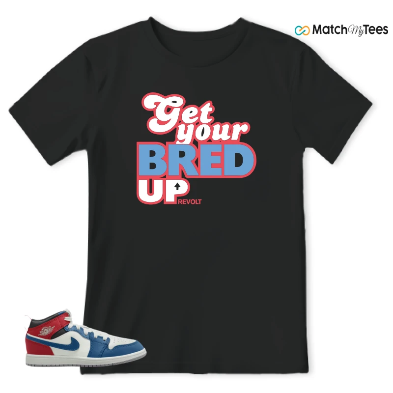 NIKE JORDAN 1 MID TRUE BLUE VARSITY RED (PS) SNEAKER Matching Tees t-shirt