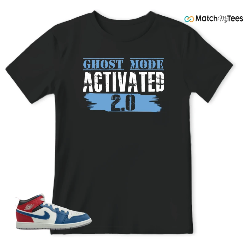 NIKE JORDAN 1 MID TRUE BLUE VARSITY RED (PS) SNEAKER Matching Tees t-shirt