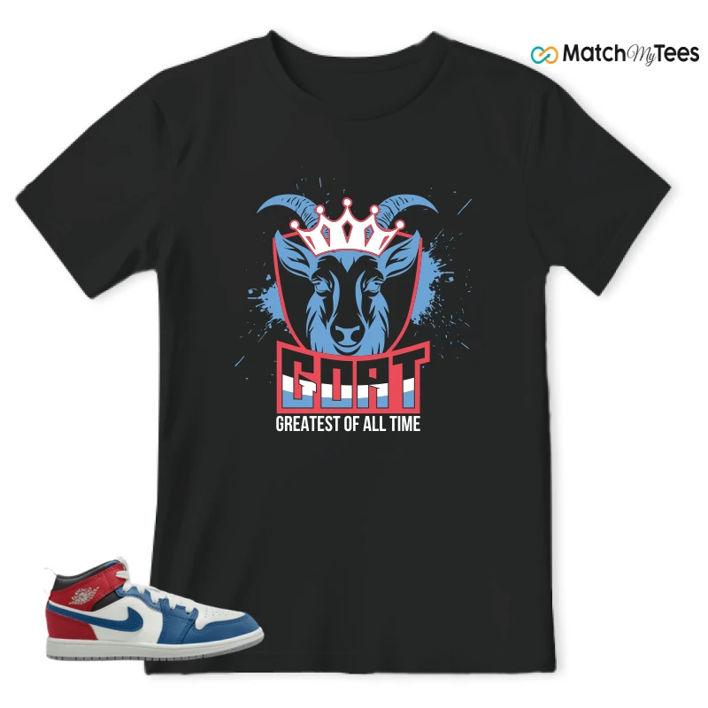 NIKE JORDAN 1 MID TRUE BLUE VARSITY RED (PS) SNEAKER Matching Tees t-shirt